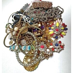 Broken Craft Jewelry Lot Repurpose Rhinestone Mixed Harvest 2+ Lbs